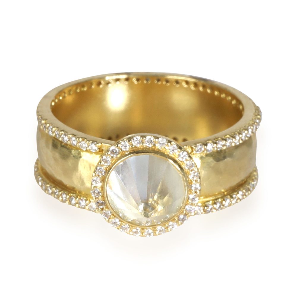 Surya Spike Ring with White Topaz & Diamond in 18K Yellow Gold (0.82 ctw)